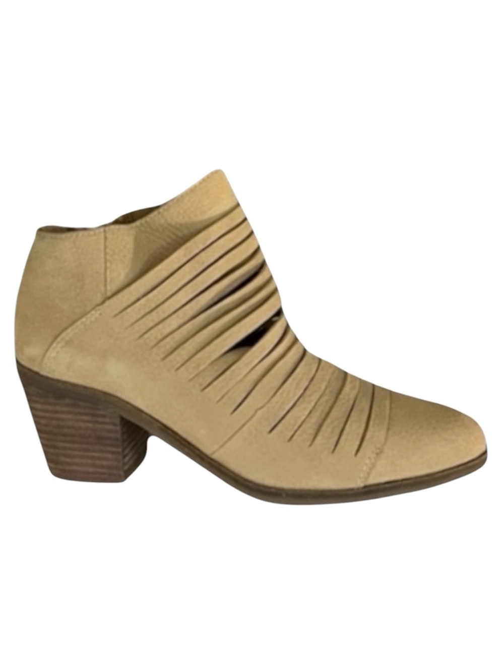 Lucky Brand Zavrina Booties 7.5 Tan Suede Leather Almond Toe Block Heel Ankle